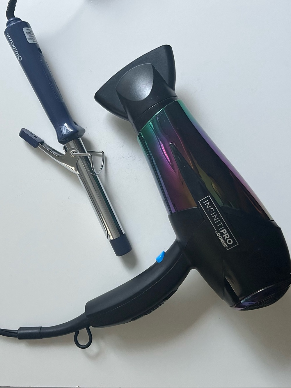 Conair Hair Dryer and Sunbeam Hair Curling Iron, Black and Blue